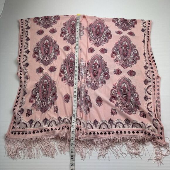 Light Pink Sheer Fringe Scarf Paisley Shawl Kimono One Size Boho - Picture 8 of 10